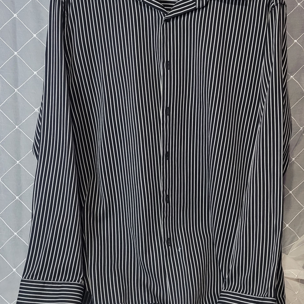 Perry Ellis Black and White Vertical Stripe Button-Down Shirt